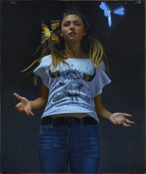 'Al cielo se llega con las manos vacías y la mente abierta', Gabriel Jonatán Olvera León ( Óleo sobre tela, 89 x 74 cm )